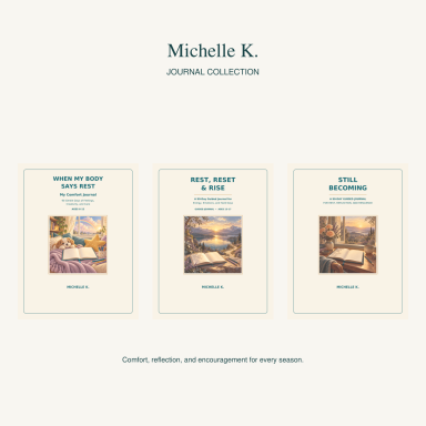 Cream framed covers for When My Body Says Rest, Rest, Reset & Rise, and Still Becoming by Michelle K.